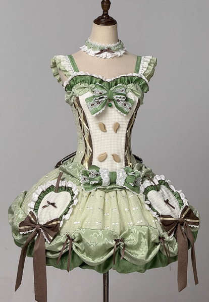 Princess Green Ball Gown Square Neck Satin Lace 22nd Birthday Dresses Lolita Dress Cute Lolita Outfits DP2830