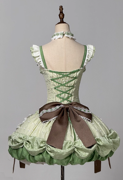 Princess Green Ball Gown Square Neck Satin Lace 22nd Birthday Dresses Lolita Dress Cute Lolita Outfits DP2830
