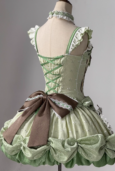 Princess Green Ball Gown Square Neck Satin Lace 22nd Birthday Dresses Lolita Dress Cute Lolita Outfits DP2830