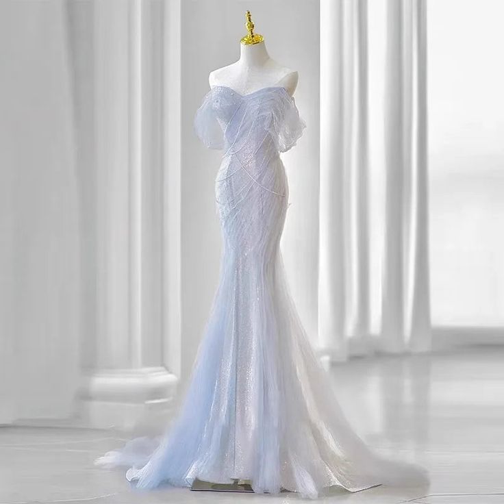 Sexy Purple Laser Sequin Beaded Mermaid Women Evening Dress with Puff Sleeves Tassel Pearls Tulle Train Prom Gown Formal Dress DP283