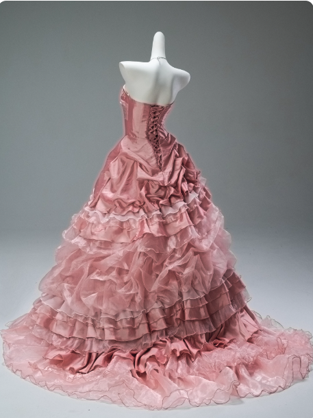 Stunning Strapless Pink Ball Gown Tiered Tulle Applique Beading Long Quinceanera Dress Satin Formal Gowns Vestido De 15 Anos Sweet 16 Dress DP2845