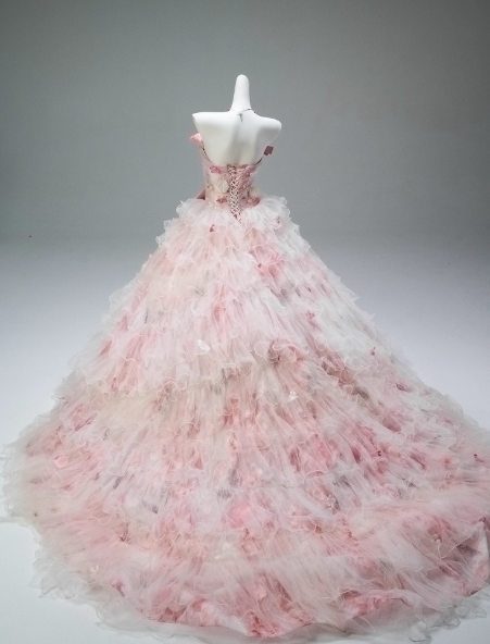 Stunning Off-the-Shoulder Ball Gown Tiered Tulle Flower Long Quinceanera Dress Pink Formal Gowns Vestido De 15 Anos Sweet 16 Dress DP2848