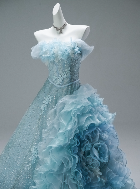 Stunning Off-the-Shoulder Ball Gown Tiered Sequined Mesh Flower Long Quinceanera Dress Blue Formal Gowns Vestido De 15 Anos Sweet 16 Dress DP2849