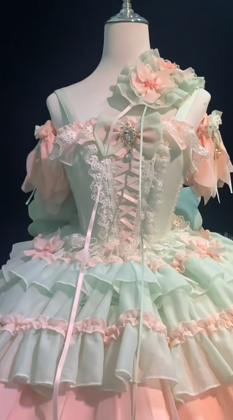 Vintage Ball Gown Pink Tulle Lace Spaghetti Straps Short Lolita Outfits 18th Birthday Dress Mini Cute Lolita Dress DP2894
