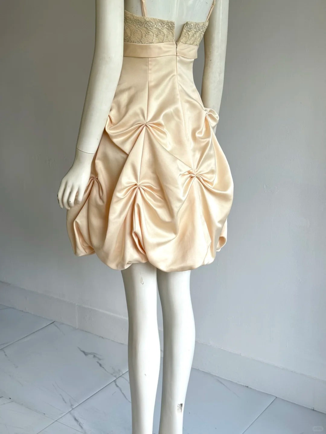 Retro A-Line Spaghetti Strap Short Homecoming Dress Satin Beaded Birthday Dress Formal Dress DP2909