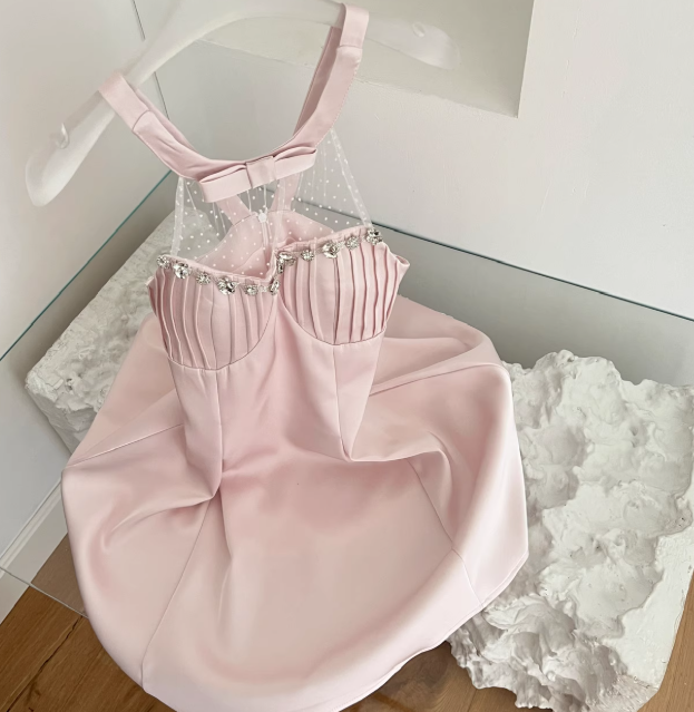 Sweet Pink A-Line Jewel Short Homecoming Dress Satin Birthday Dress Formal Dress DP2913