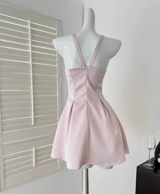 Sweet Pink A-Line Jewel Short Homecoming Dress Satin Birthday Dress Formal Dress DP2913