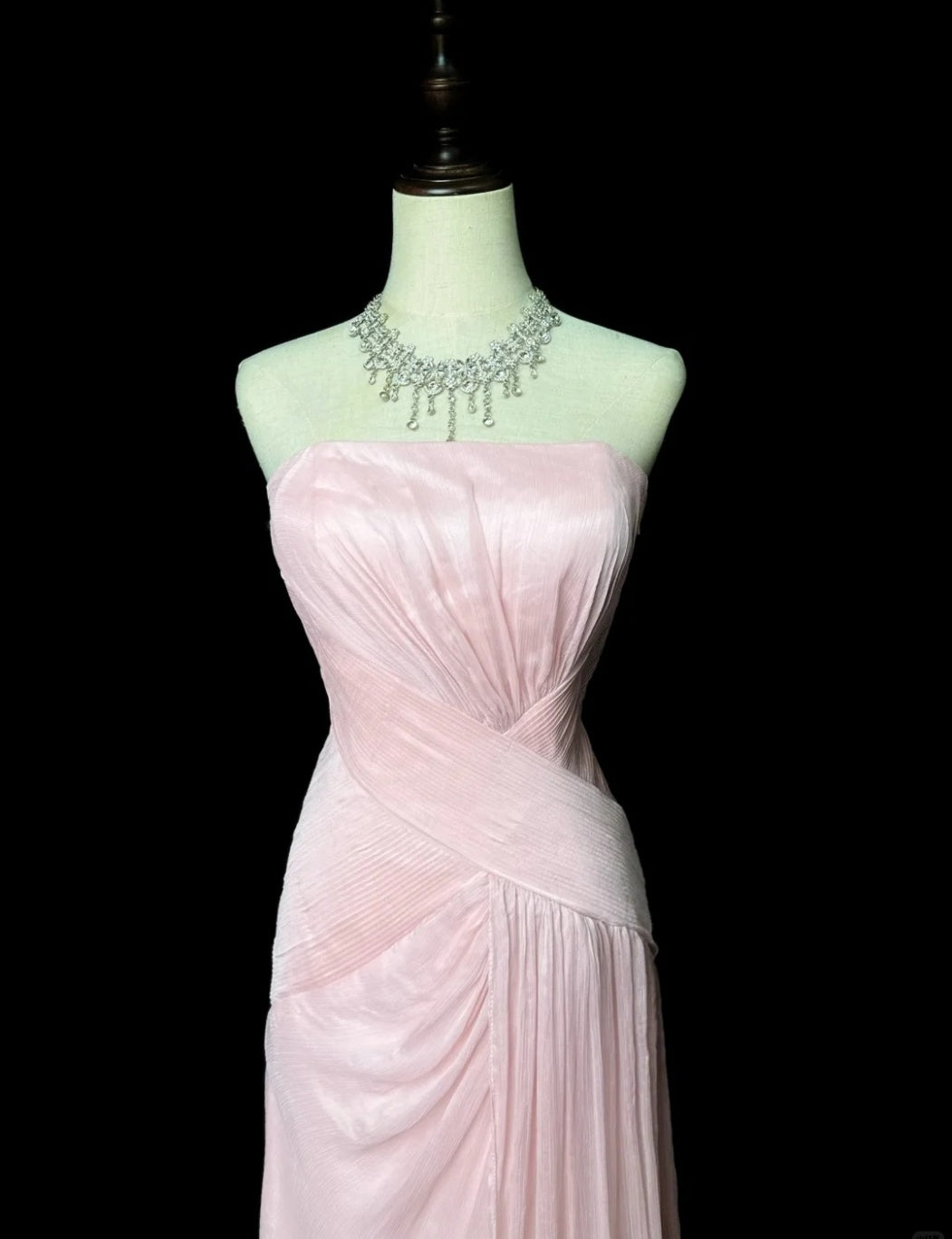 Elegant Strapless Sheath Prom Dress Vintage Chiffon Pink Formal Evening Dress DP2935