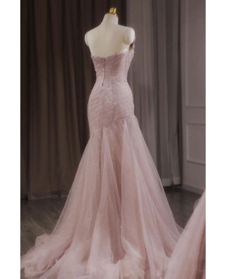 Luxury Sequined Pink Tulle Gorgeous Mermaid Prom Dress Evening Dresses DP294