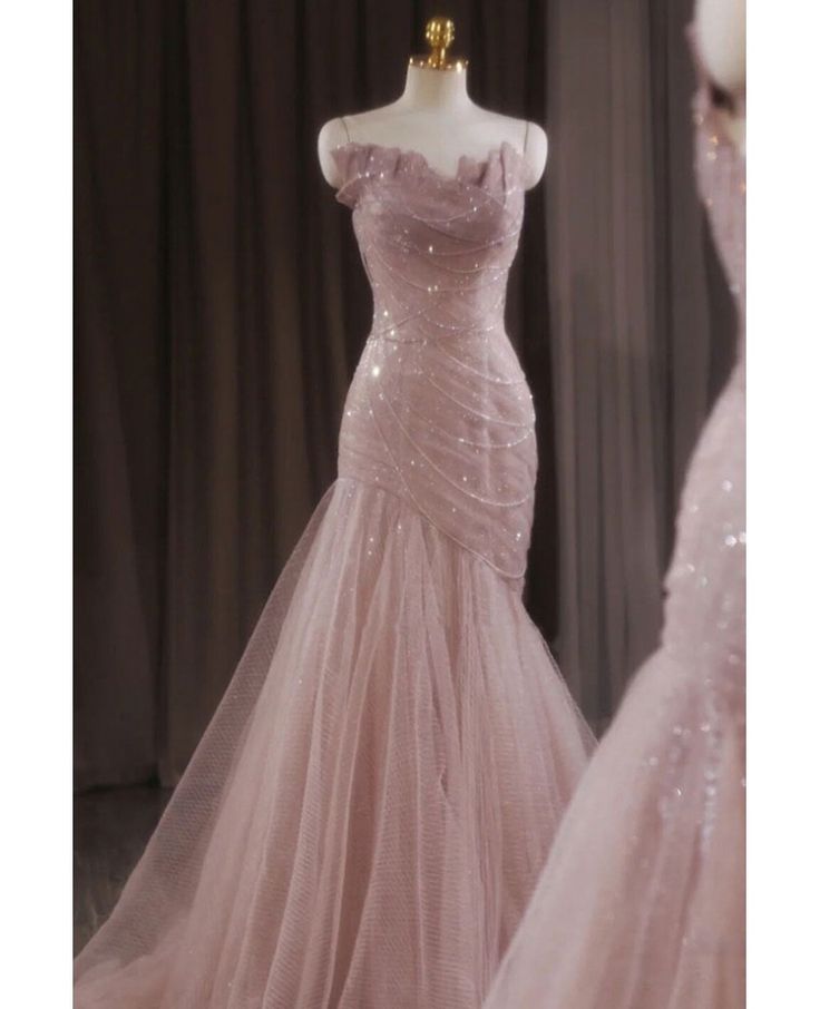 Luxury Sequined Pink Tulle Gorgeous Mermaid Prom Dress Evening Dresses DP294