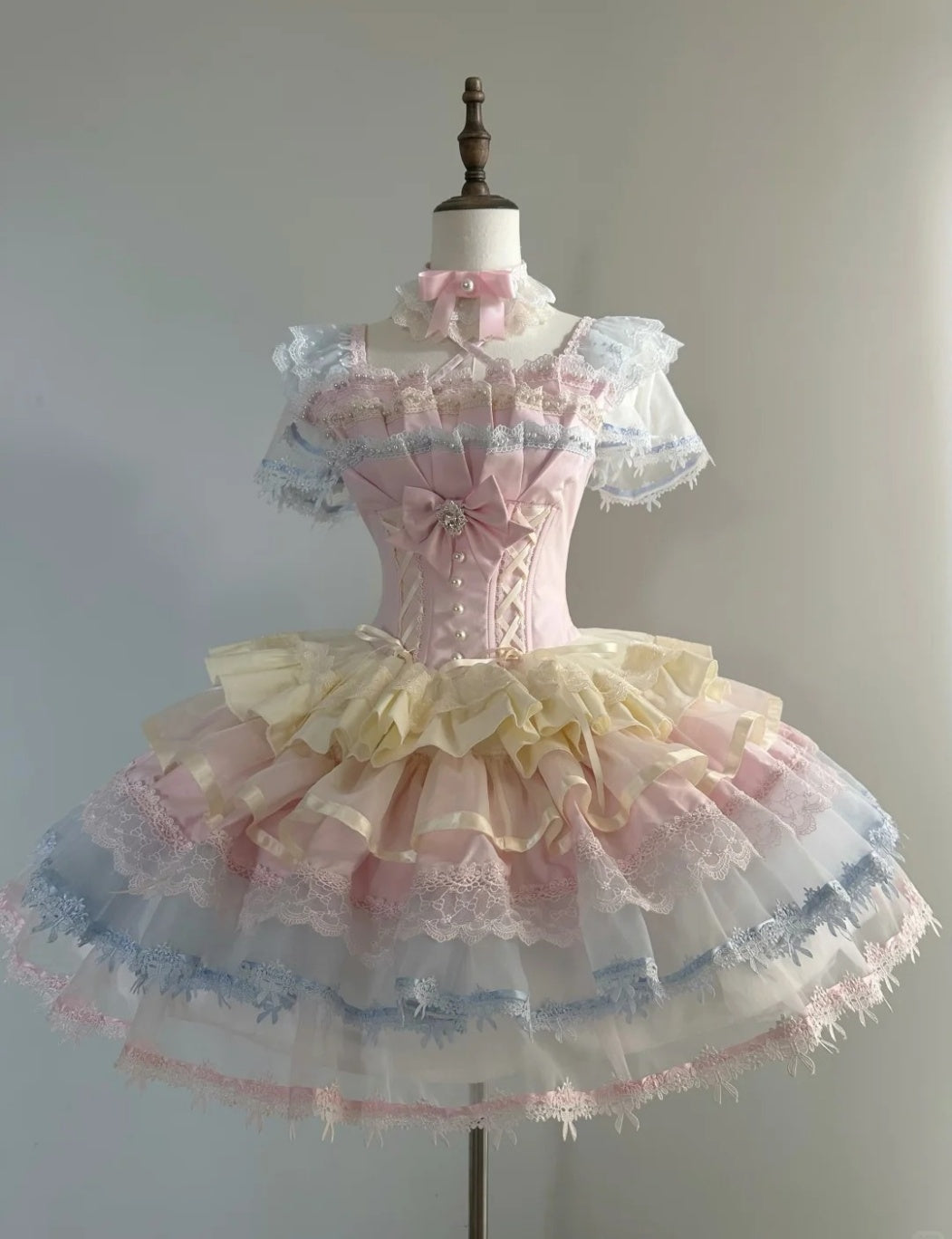 Vintage Square Neck Ball Gown Lace Tulle Short Lolita Dress Cute 18th Birthday Outfit DP2943