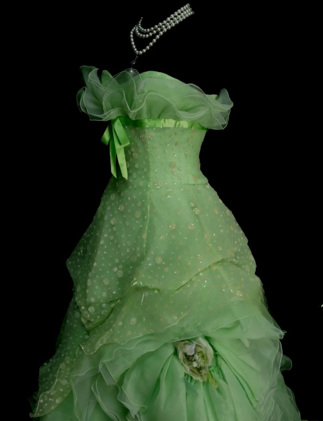 Cute Green Ball Gown Spaghetti Strap Quinceanera Dress Tulle Sweet 16 Dress DP2945