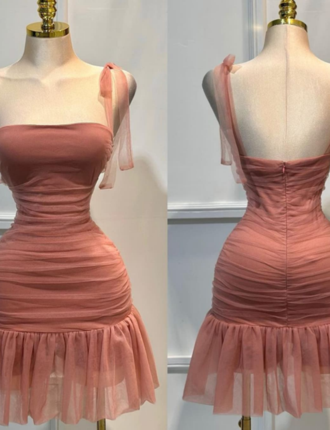 Cute Strap Sheath Short Party Dress Tulle Red Homecoming Dress DP2954