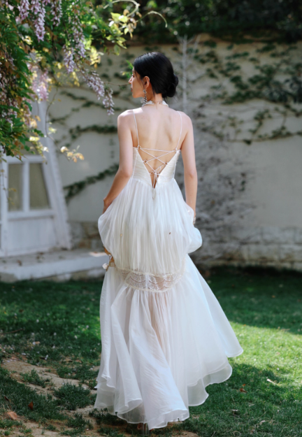 Elegant White Halter Neck A-Line Tulle Long Prom Dress Formal Evening Dress DP2956