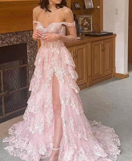 Fairy Off the Shoulder Light Blue Ruffles Prom Dress Party Gown Evening Dresses DP299