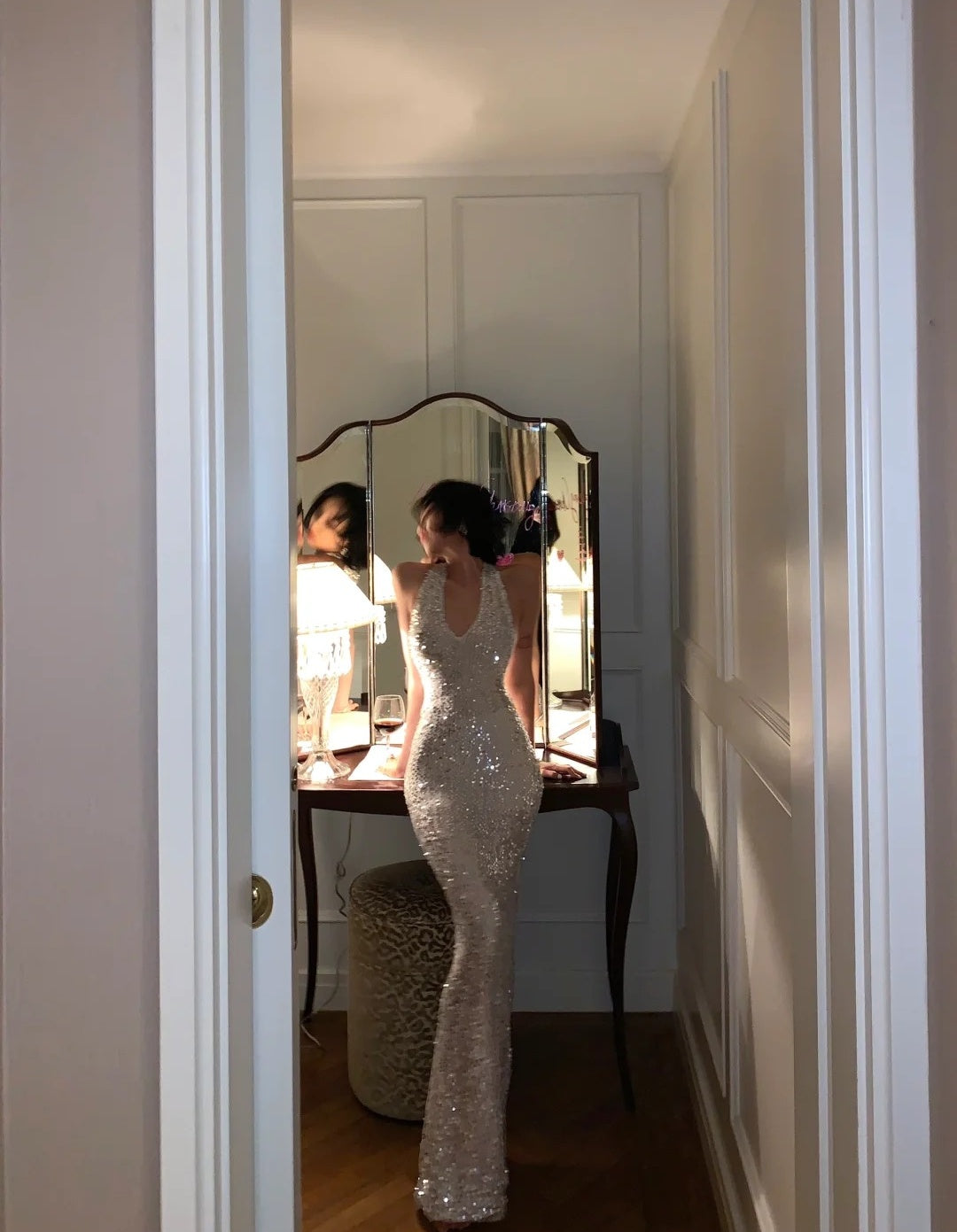 Silver Mermaid Long Formal Dresses,Sexy Backless Evening Dresses, Guest Dresses With Sequins DP2991
