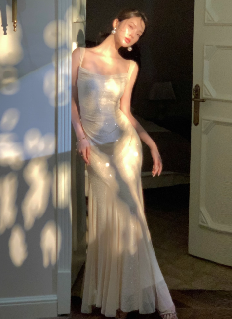 Sparkly Mermaid Evening Dresses, Chiffon Sleeveless Formal Dresses Wedding Guest Dresses DP2992