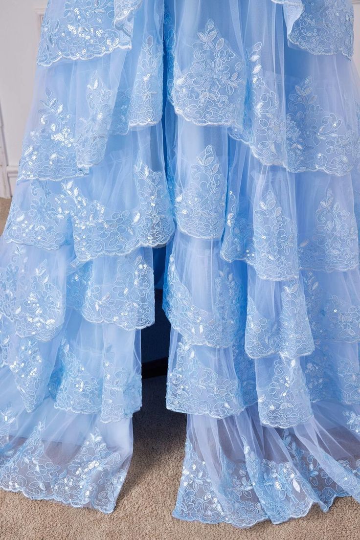 Fairy Off the Shoulder Light Blue Ruffles Prom Dress Party Gown Evening Dresses DP299