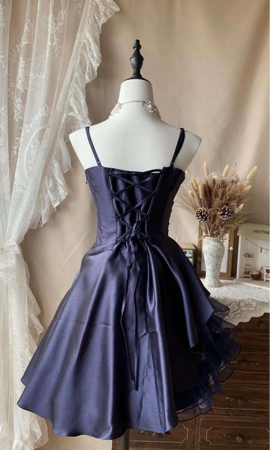 Robe de bal courte à bretelles spaghetti, gris argenté, robe de soirée courte, robe de bal Hoco DH2684