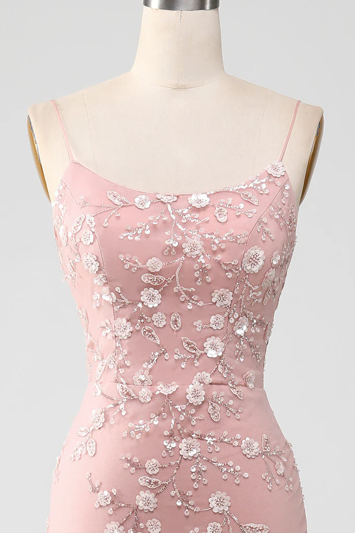 Mermaid Blush Spaghetti Straps Prom Dress With Appliques Evening Dresses DP300
