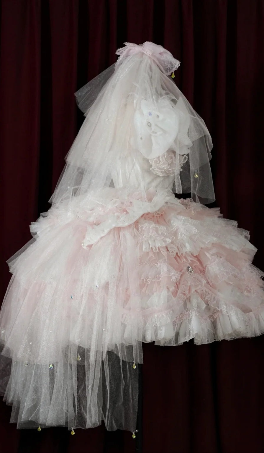 Cute Square Neck Ball Gown Tulle Short Sleeve Birthday Dress Pink Lolita Dress DP3015