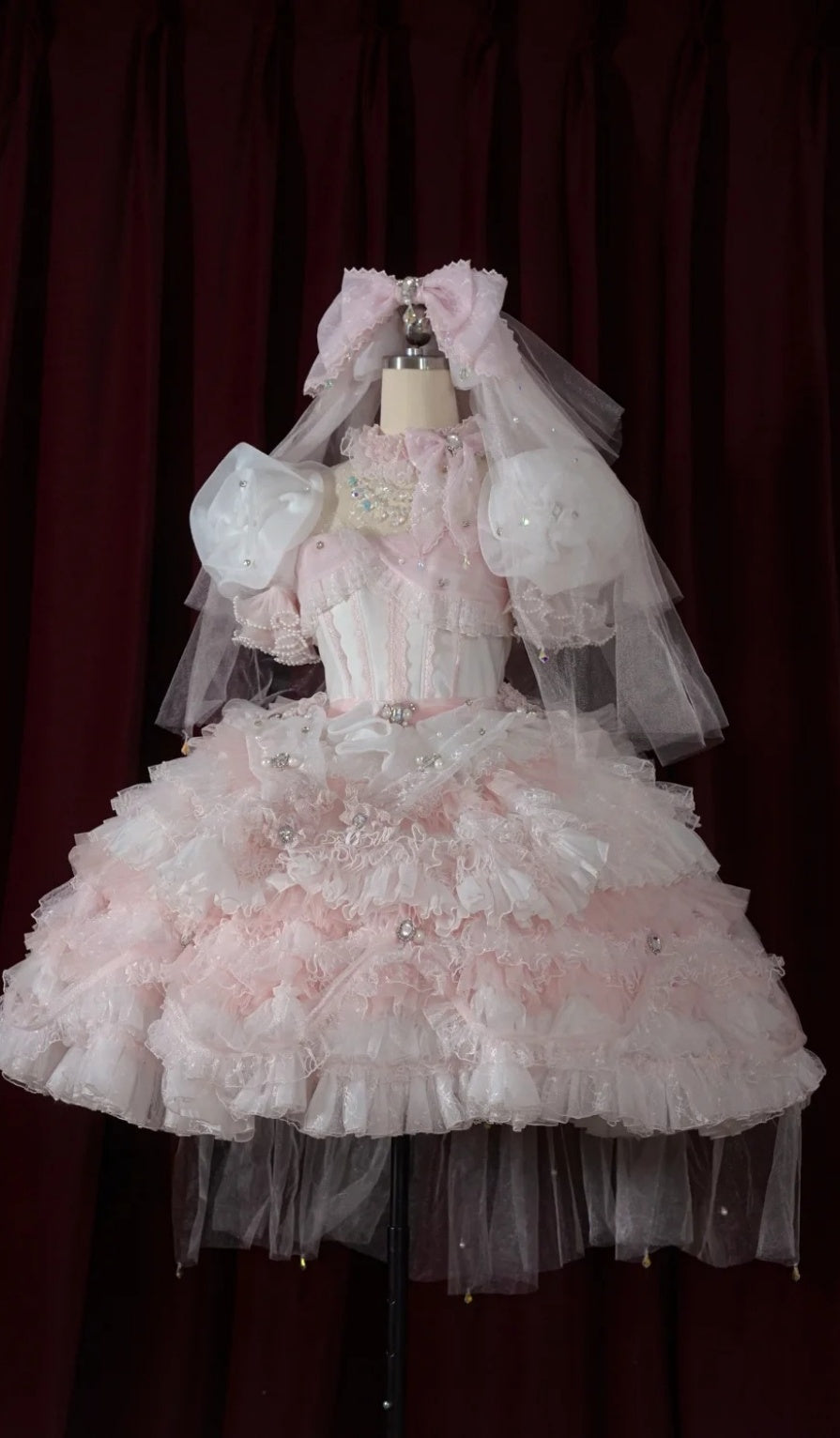 Cute Square Neck Ball Gown Tulle Short Sleeve Birthday Dress Pink Lolita Dress DP3015