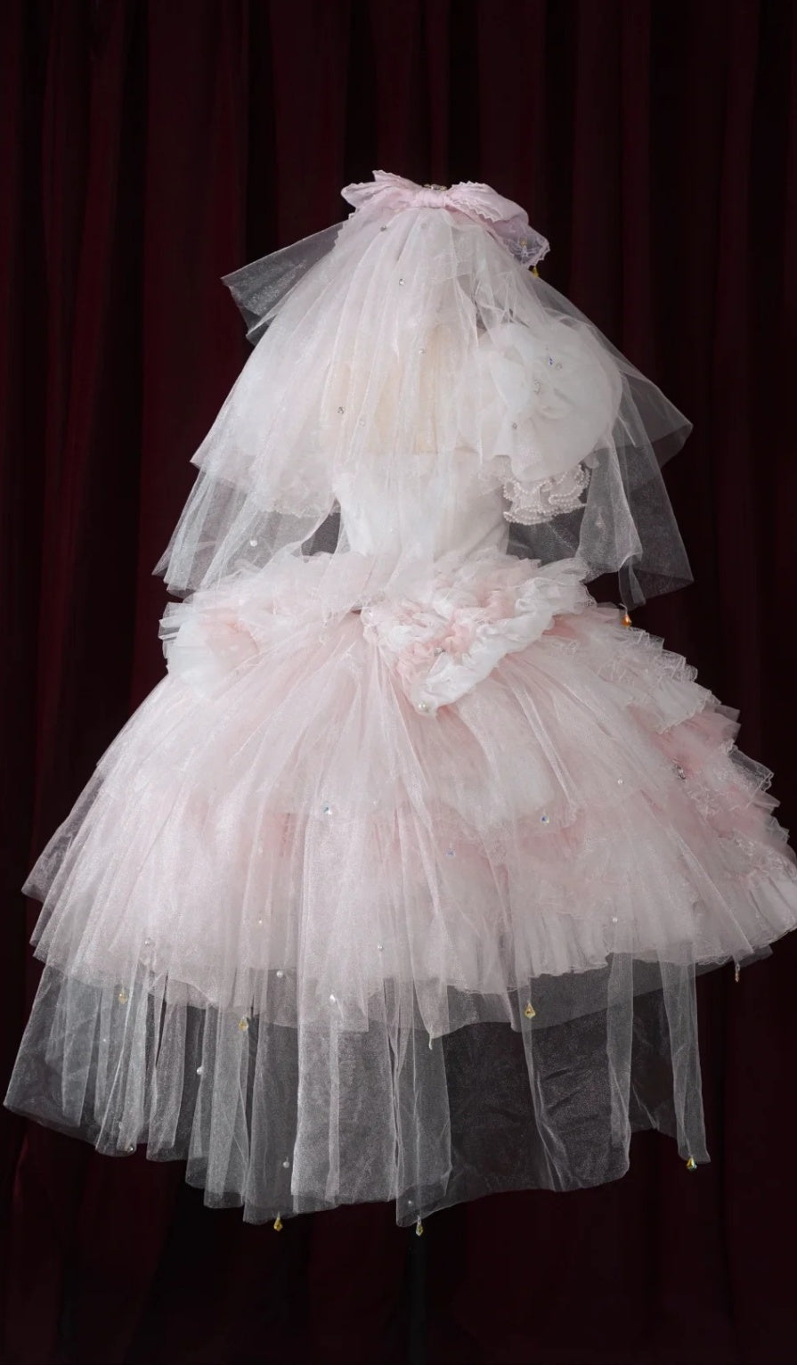 Cute Square Neck Ball Gown Tulle Short Sleeve Birthday Dress Pink Lolita Dress DP3015
