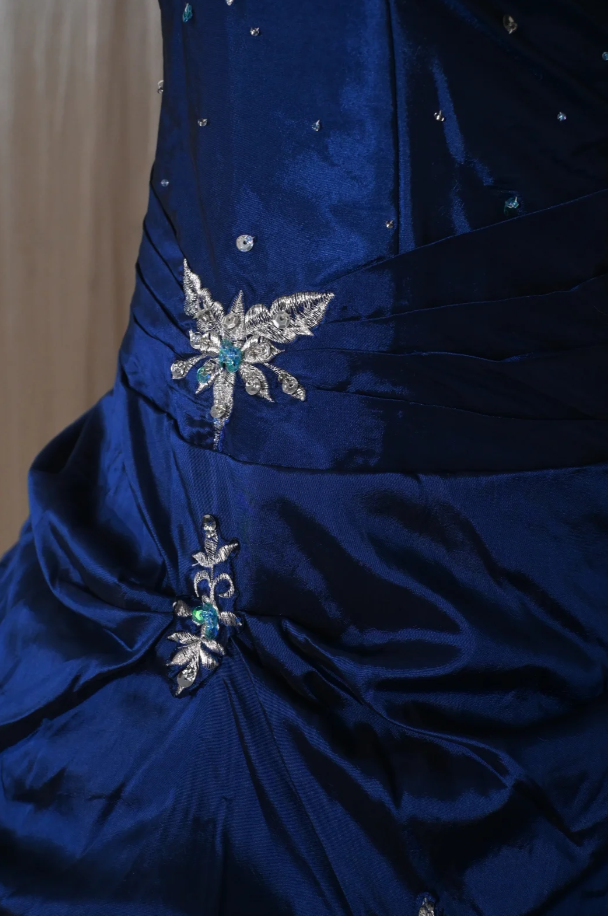 Elegant Halter Ball Gown Taffeta Long Prom Dresses, Navy Quinceanera Dresses Sweet 16 Dress DP3055