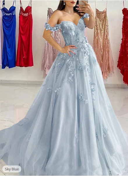 Sexy A-Line Prom Dresses Elegant Dress Formal Sweep/Brush Train Sleeveless Sweetheart Tulle with Pleats Sequin Appliques DP305