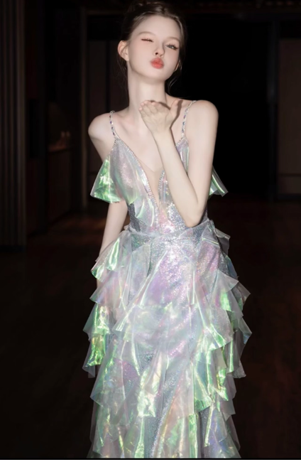 Robe de bal courte à bretelles spaghetti, gris argenté, robe de soirée courte, robe de bal Hoco DH2684