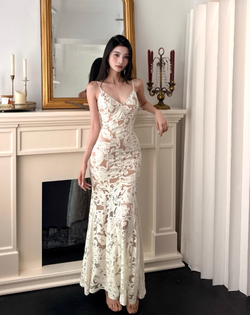 Elegant Spaghetti Straps Mermaid Tulle Long Prom Dresses, Apricot Evening Dresses DP3108
