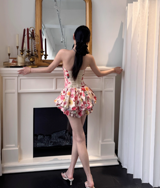 Chic Strapless Bodycon Short Birthday Dresses Floral Homecoming Dresses DP3111