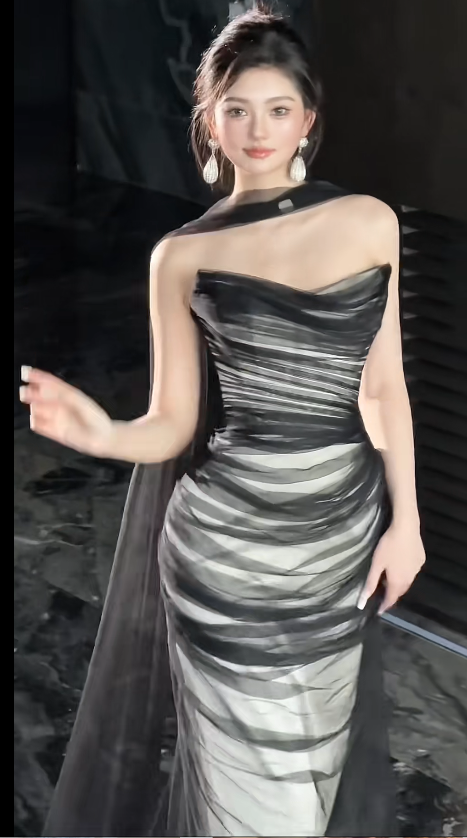 Elegant Strapless Sheath Tulle Long Prom Dresses, Black Sleeveless Formal Evening Dresses DP3117