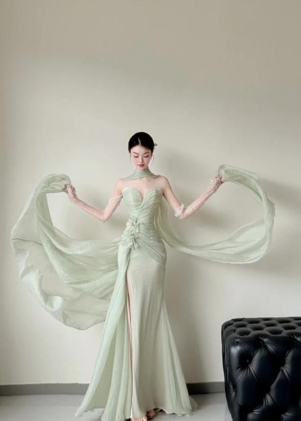Elegant Sweetheart Sheath Chiffon Long Prom Dresses, Green Formal Evening Dresses DP3118