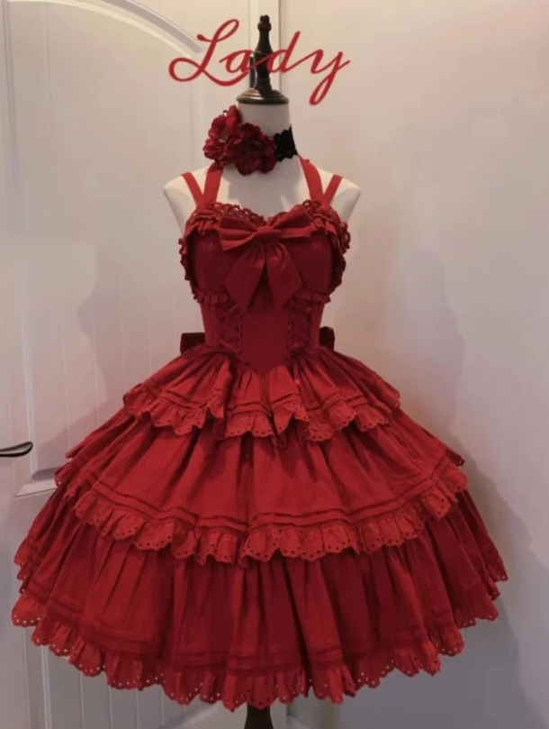 Cute Strap Ball Gown Short Birthday Dresses Red Lolita Dresses DP3123