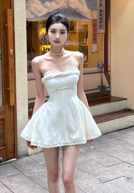 Sexy Strapless A-Line Short Prom Dresses, White Homecoming Dresses DP3133