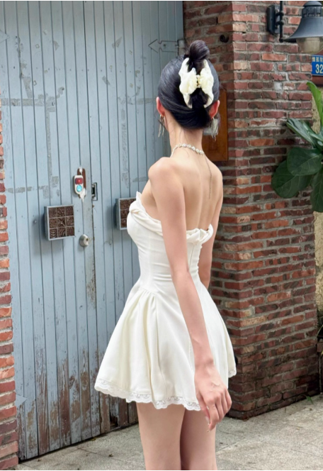 Sexy Strapless A-Line Short Prom Dresses, White Homecoming Dresses DP3133