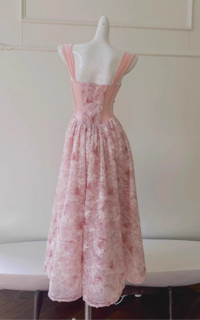 Chic Straps Sheath Tulle Applique Long Prom Dresses,Pink Formal Evening Gowns DP3152