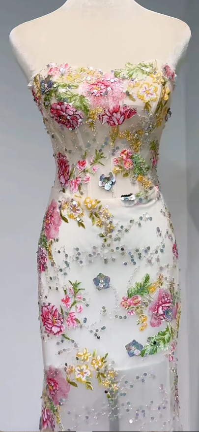 Glam Strapless Sheath Long Prom Dresses Floral Formal Dresses DP3192