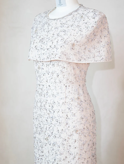 Glam Jewel Sheath Mother of the Bride Dresses with shawl, sequins White Evening Dresses DP3235