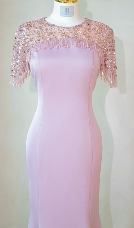 Elegant Jewel Mermaid Evening Dresses Satin Pink Mother of the Bride Dress DP3265