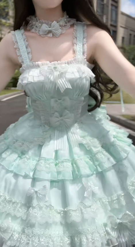 Cute Square Neck Ball Gown Chiffon Lace Short Prom Dresses Mint Green Birthday Outfit Sleeveless Lolita Dresses DP3270