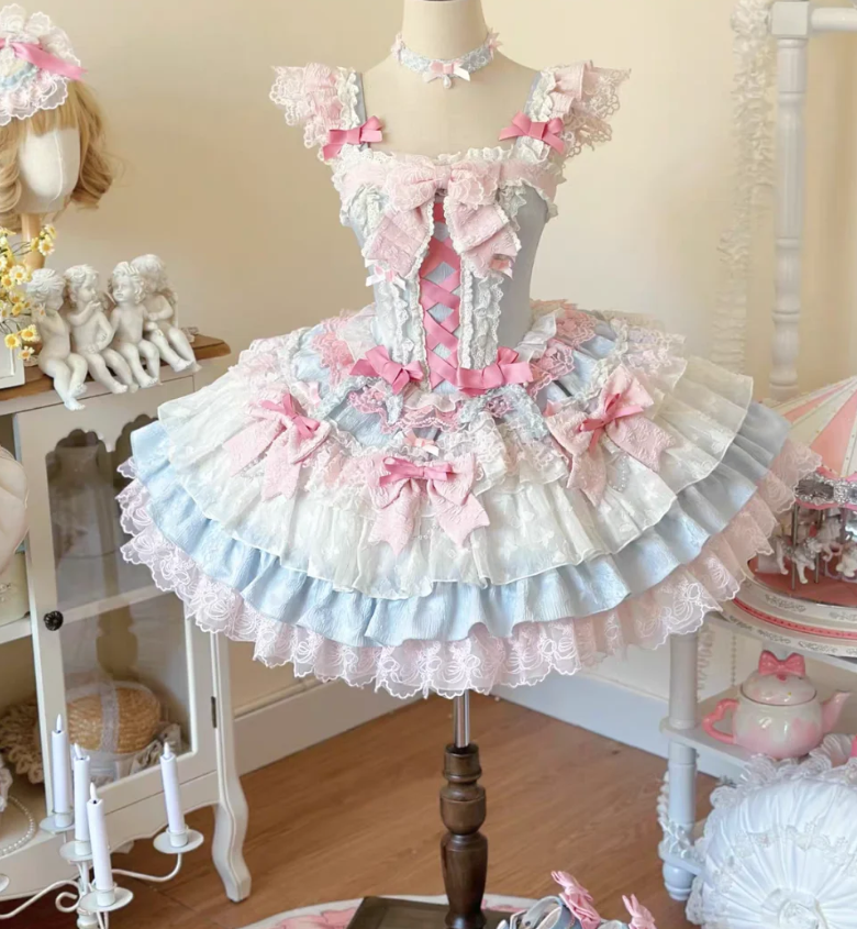 Sweet Square Neck Ball Gown Chiffon Short Birthday Outfit Cute Lolita Dresses DP3281