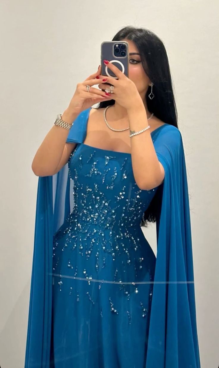Glam Sheath Evening Dresses Blue Formal Dresses Chiffon Rhinestone Square Neck Guest Dresses DP3290