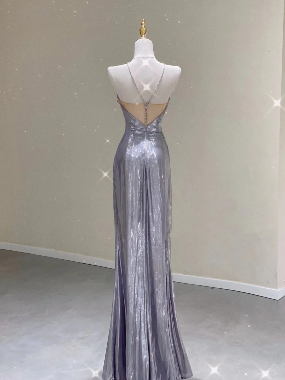 Pretty Sheath Halter Sleeveless Long Silver Gray Sequin Prom Dresses Evening Dresses DP329