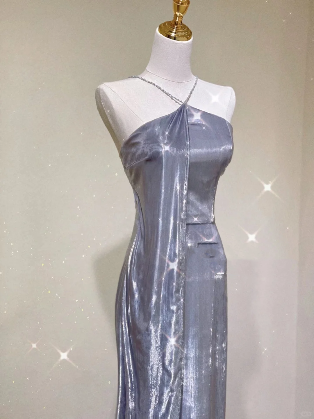 Pretty Sheath Halter Sleeveless Long Silver Gray Sequin Prom Dresses Evening Dresses DP329