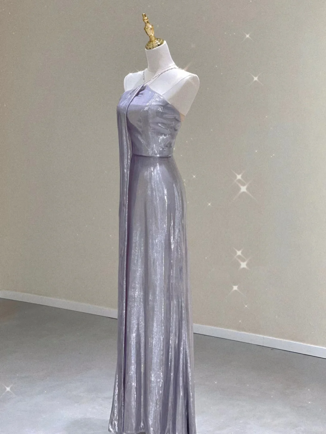 Pretty Sheath Halter Sleeveless Long Silver Gray Sequin Prom Dresses Evening Dresses DP329