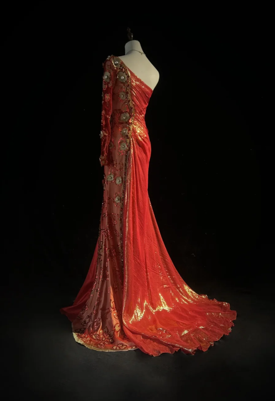 Elegant One Shoulder Sheath Long Evening Dresses Satin Red Prom Dresses DP3309