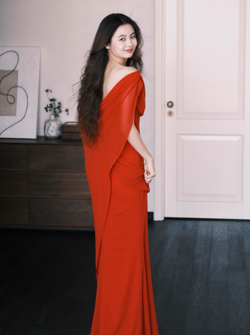 Chic Off-the-shoulder Sheath Long Prom Dresses Chiffon Wine Red Evening Dresses DP3313