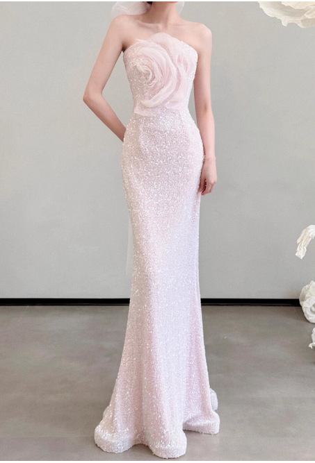 Gorgeous Strapless Mermaid Long Prom Dresses Pink Evening Dresses DP3317